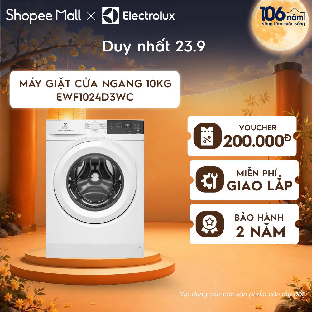 Free giao lắp -Máy giặt cửa ngang 10KG Electrolux S300 EWF1024D3WC - giặt đẩy tải 45 phút, diệt khuẩn, EcoInverter