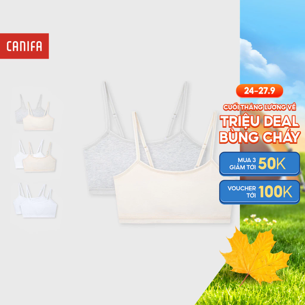 Combo 2 áo lót bé gái CANIFA đạt chuẩn Oeko-Tex co giãn mép áo bo gọn có lót bông PS26 1US26A001