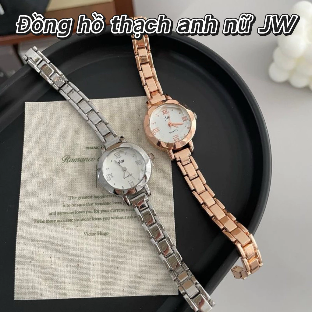 Đồng hồ thạch anh nữ JW, kiểu dáng thời trang Hàn Quốc, dây đeo hợp kim rộng 23mm, tặng kèm pin thay thế.