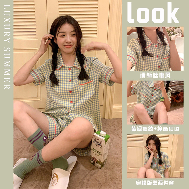 Bộ Đồ Ngủ Nữ Nhẹ Thoải Mái Có Thể Thở Tốt Quần Short Tay Ngắn Cardigan Bộ Đồ Ngủ Bộ 2 Món Có Thể Mặc Bên Ngoài Dễ Thương