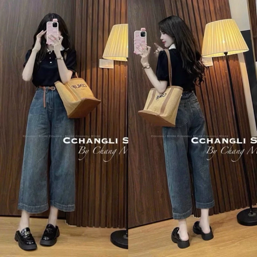 QUẦN JEAN NẤM LÙN ỐNG RỘNG DÁNG LỠ #NT2399