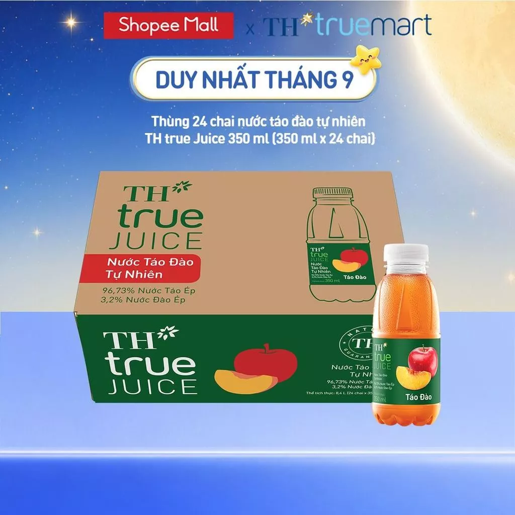 Thùng 24 chai nước trái cây TH true JUICE táo đào tự nhiên 350 ml (350 ml x 24)
