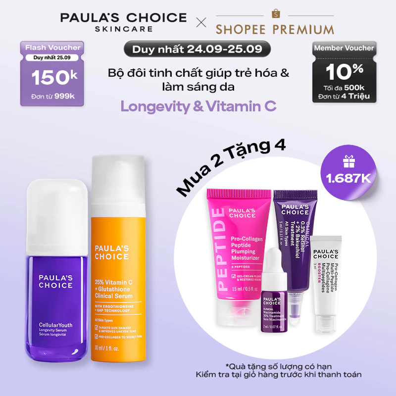 Bộ đôi trẻ hóa & làm sáng da Longevity Serum & 25% Vitamin C + Glutathione Serum 2250-1490