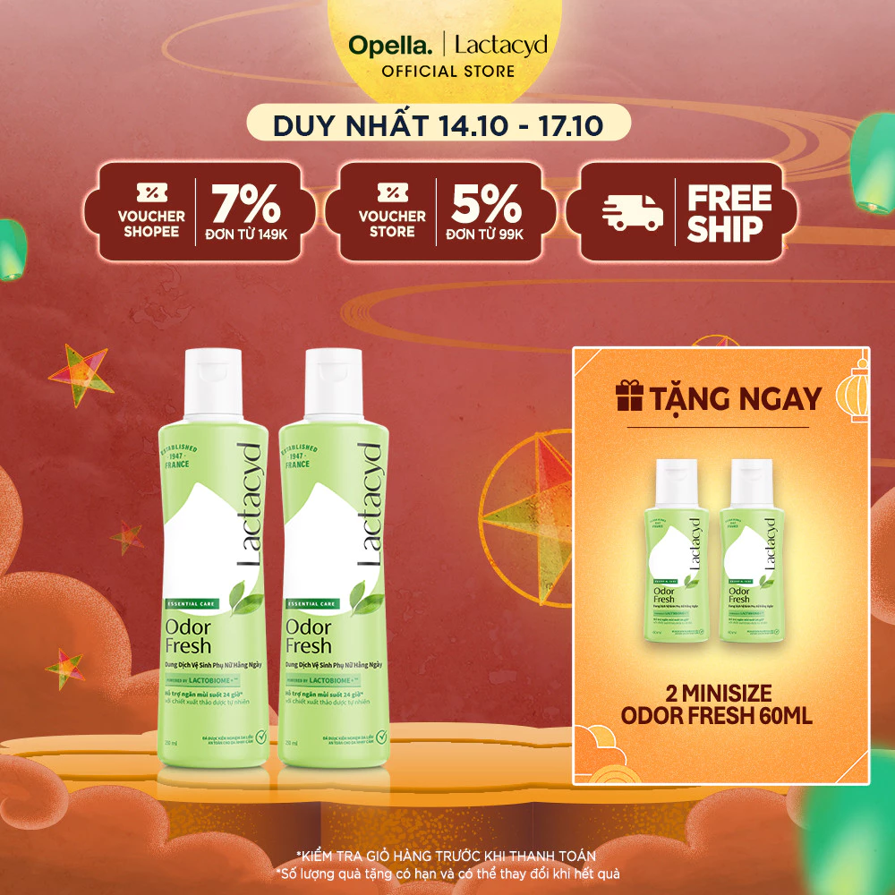 Bộ 2 chai Dung Dịch Vệ Sinh Phụ nữ Lactacyd Odor Fresh Ngăn Mùi 24H 250ml/chai