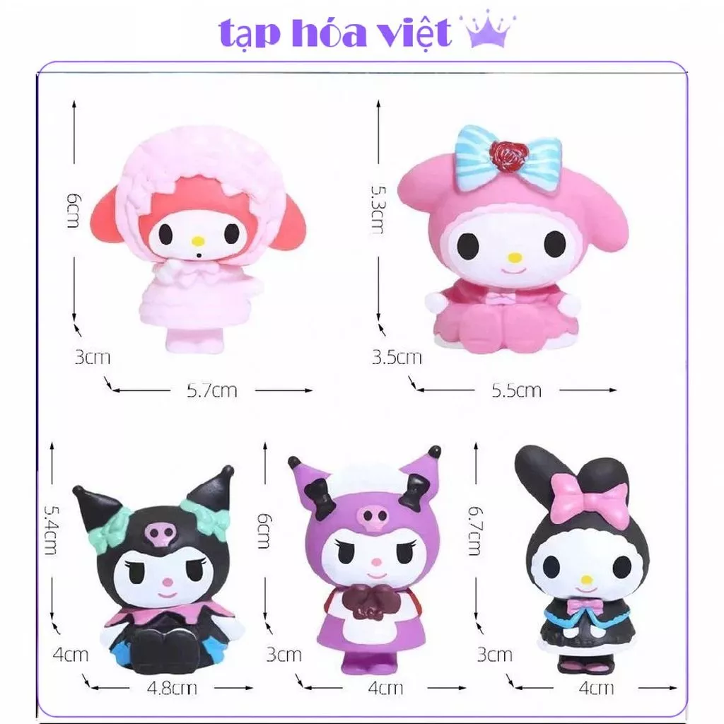 (2 BỘ) MÈO MELODY và mèo Kuromi trang trí bánh kem, bộ 5 mèo trang trí bánh sinh nhật