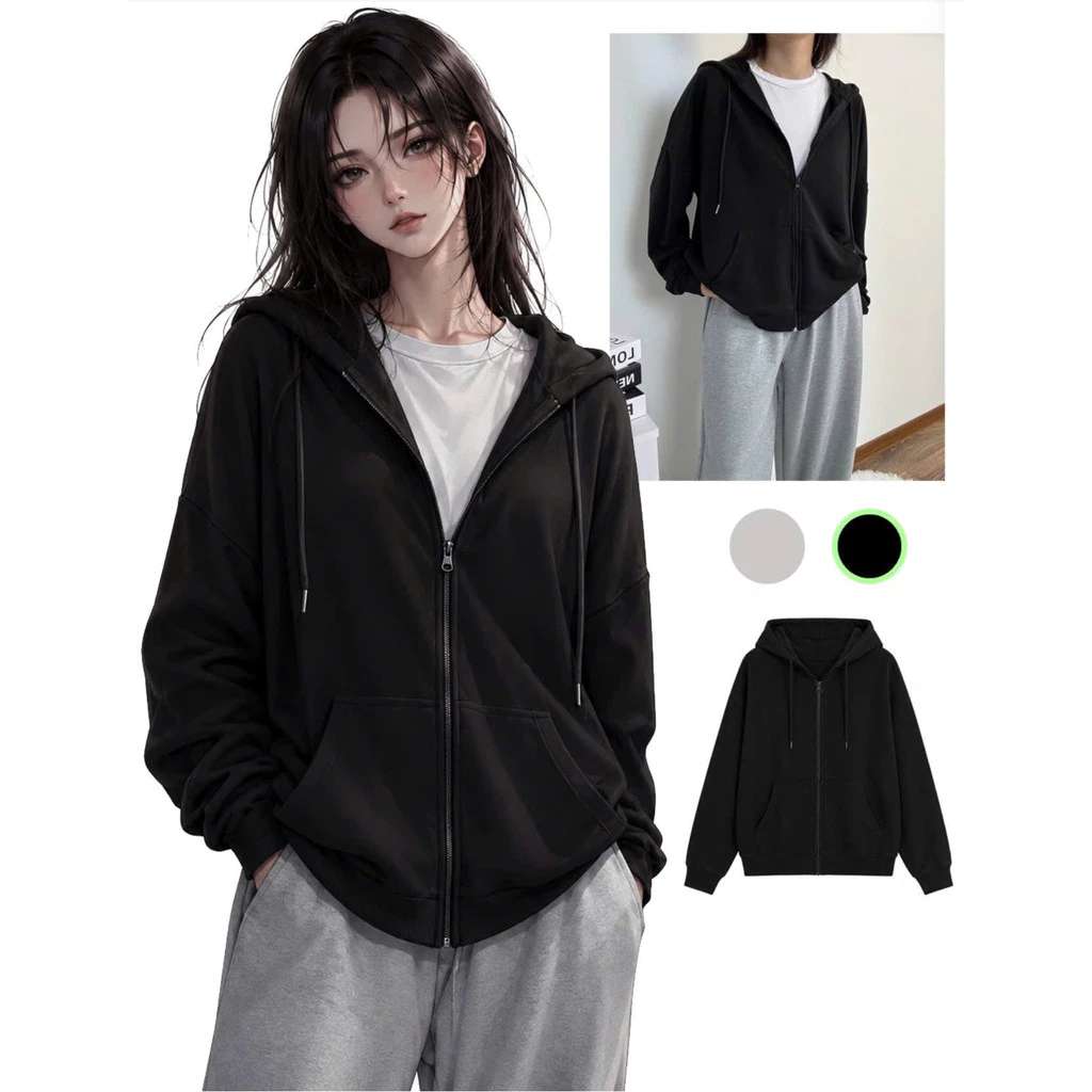 Áo Khoác Nỉ Khóa Kéo Basic Form Suông Mặc 4 Mùa  NY NA STORE