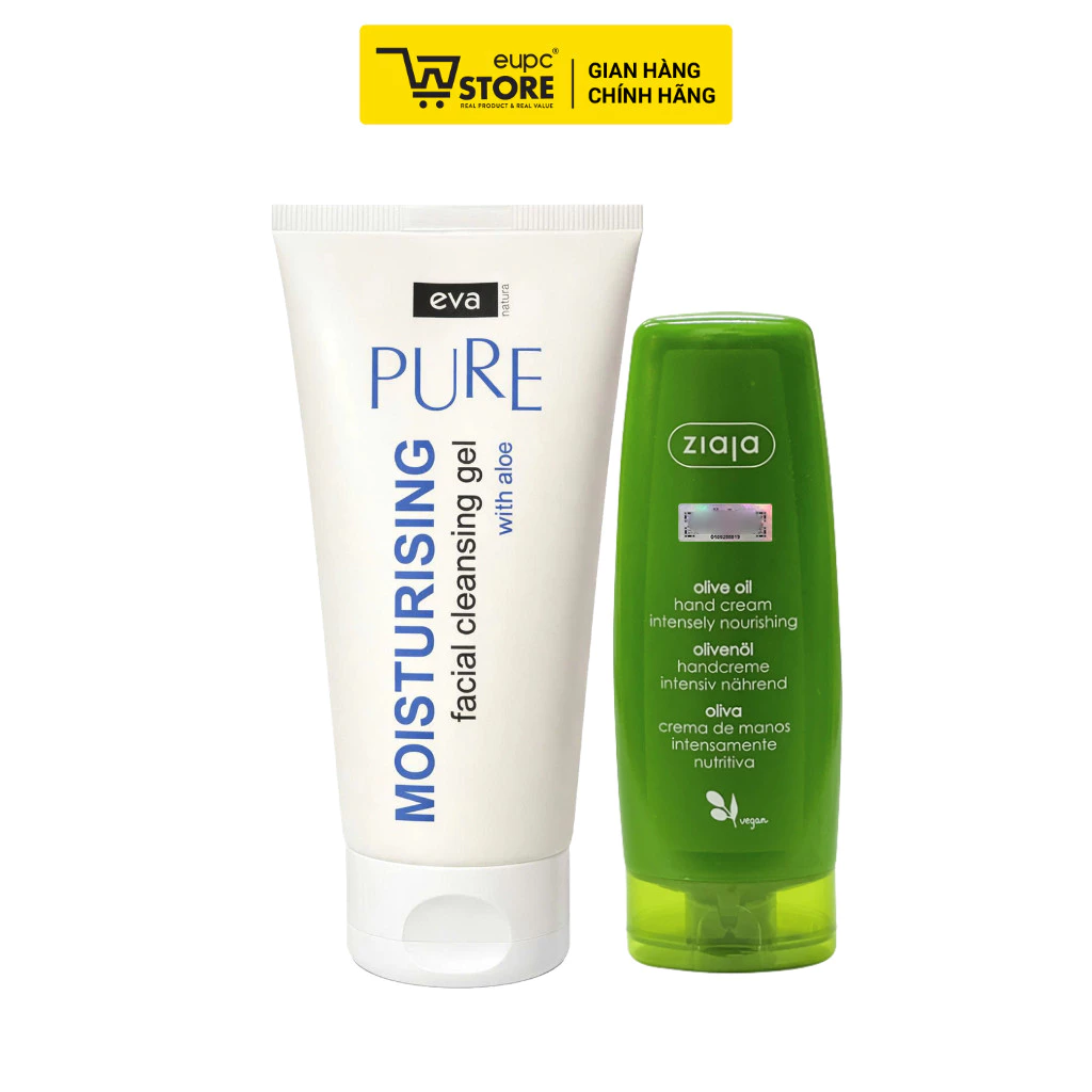 Combo Kem Dưỡng Da Tay Và Móng Ô Liu Ziaja 80ml Và Gel Rửa Mặt Eva Natura Cho Mọi Loại Da 150ml
