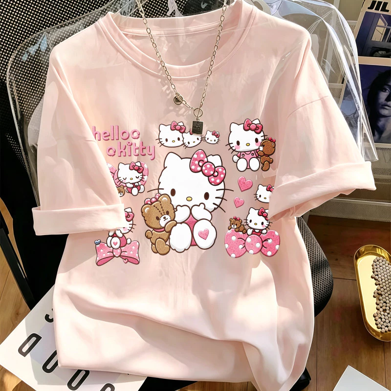 Áo thun nữ cổ tròn form rộng cotton thoáng mát in họa tiết thời trang basic mặc hàng ngày phối đồ dễ size S‑XXXL#0037