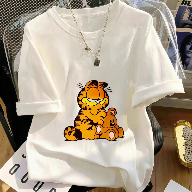 Áo Thun Nữ Màu Trắng In Hình Mèo Hoạt Hình, Phong Cách Casual Vintage Chất Cotton Mềm Mại, Form Rộng