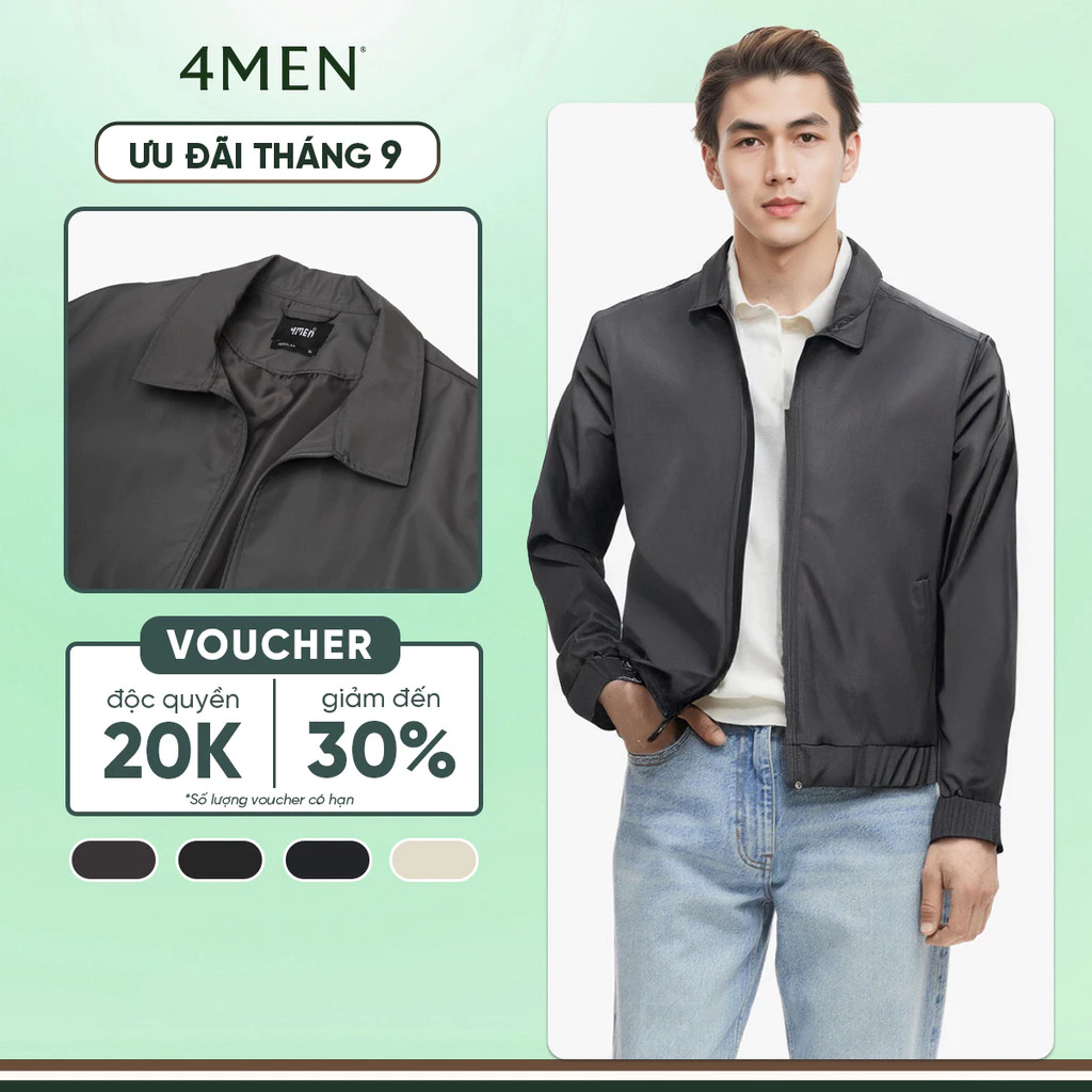 Áo khoác nam cổ bẻ 4MEN AK078, vải dù ép dày đẹp cao cấp may 2 lớp hạn chế thấm nước, cản gió, trẻ trung dễ mặc
