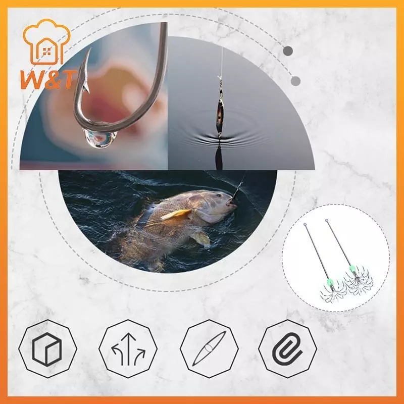 [W & T] Thép không gỉ Hai Lớp Ô Móc Mực Bạch Tuộc Câu Cá Jig Móc Mới