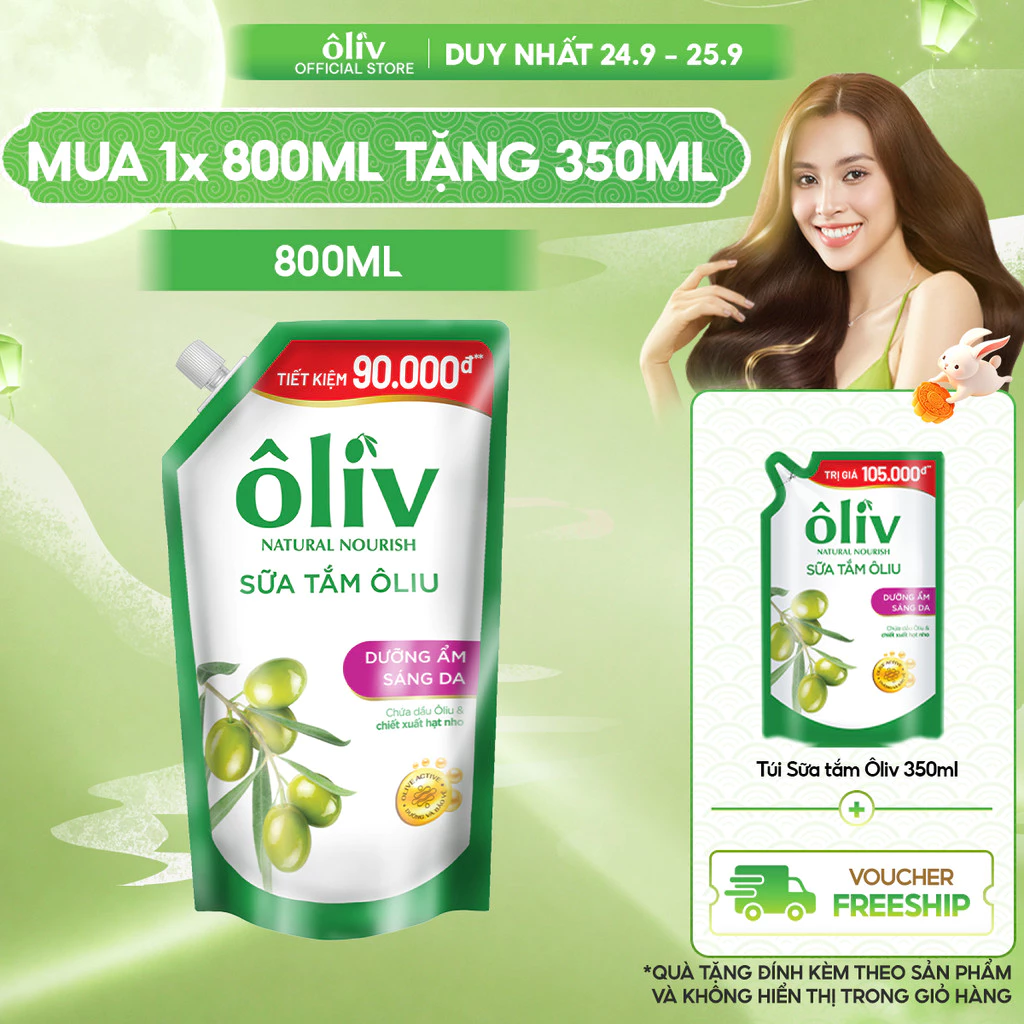 [TÚI REFILL TIẾT KIỆM 90K] Túi Sữa Tắm ÔLIV Dưỡng Ẩm Sáng Da 800ml Tặng  Túi Sữa Tắm 350ml