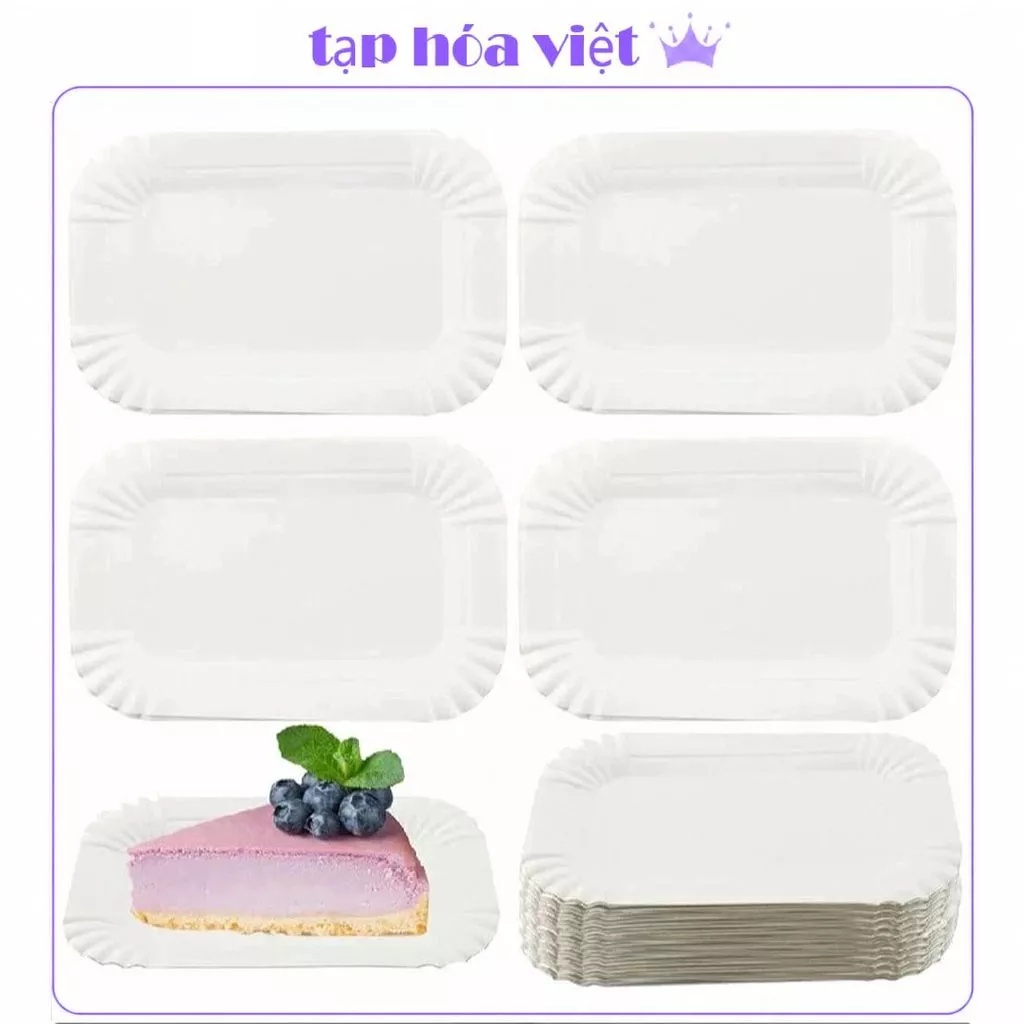BỊCH 200 ĐĨA GIẤY CHỮ NHẬT ăn bánh sinh nhật, đĩa giấy hình chữ nhật dùng 1 lần