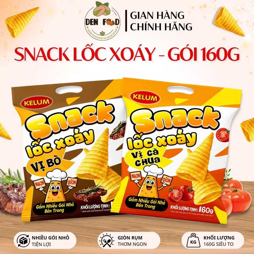 [1 GÓI 160G] Bánh Lốc Xoáy KeLum Giòn Tan, Snack Ăn Vặt Giòn Rụm Cực Cuốn – Ăn Vặt Denfood