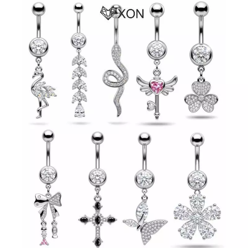 [XON] Nhẫn nút bụng bằng thép không gỉ bền bỉ Hợp thời trang Nơ hoa lủng lẳng Trang sức xỏ khuyên cho trang phục thường ngày [Mina]