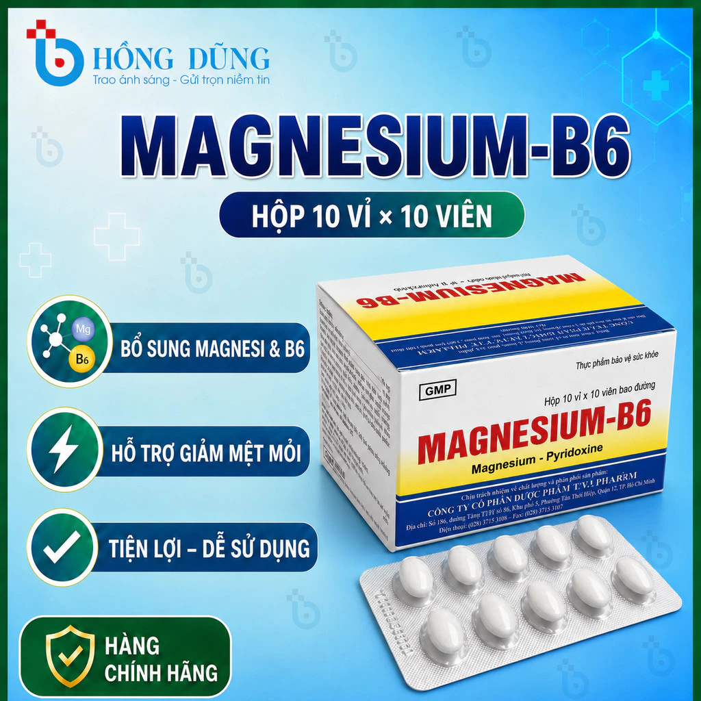 Viên uống Magnesium -B6 Thái Bình-Bổ sung Magie và Vitamin B6 hỗ trợ thần kinh cơ, giảm đau cơ khớp (Hộp 100 viên)