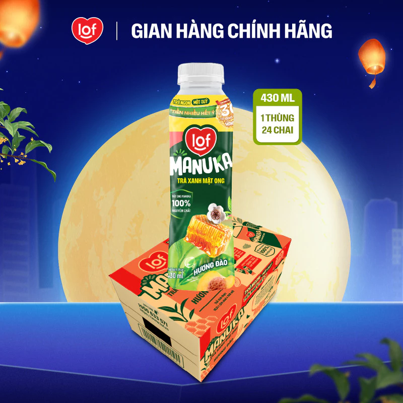 Trà xanh mật ong LOF Manuka hương đào thùng 24 chai x 430ml