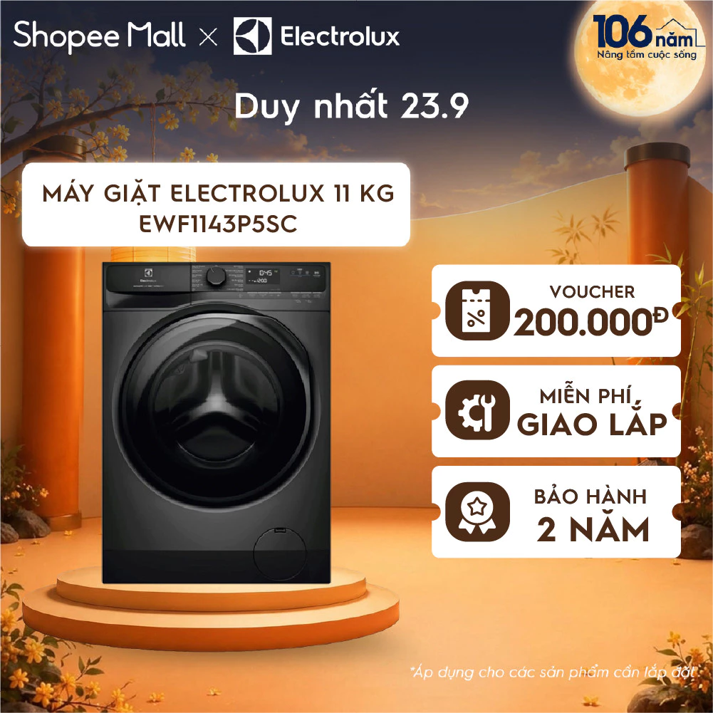 Free giao lắp - Máy giặt cửa ngang Electrolux 11kg UltimateCare 500 xám đen EWF1143P5SC - Fullwash45, EcoInverter
