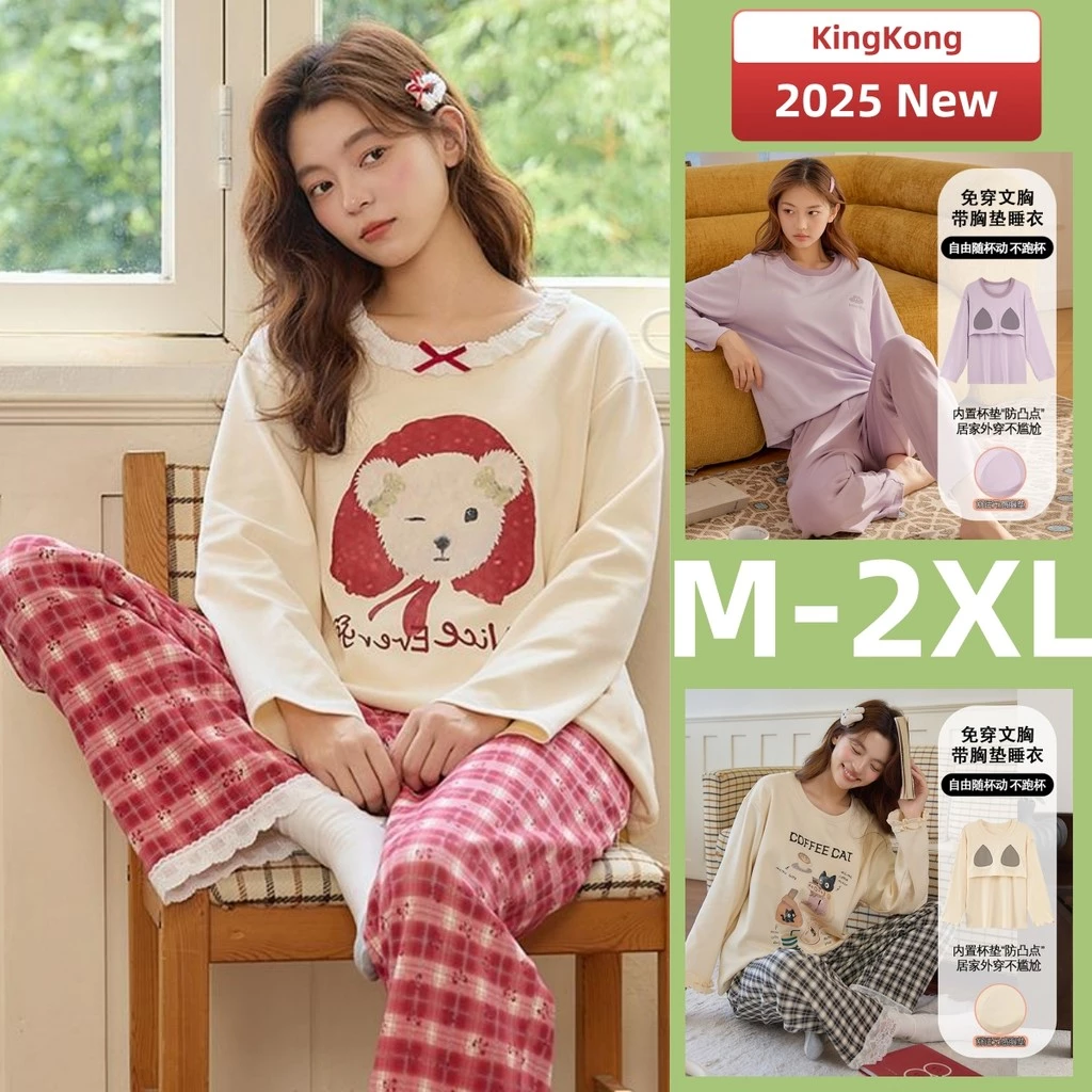 Bộ Đồ Ngủ 100% Cotton Dài Tay Cho Mùa Thu Đông, Họa Tiết Dễ Thương, Thích Hợp Mặc Nhà
