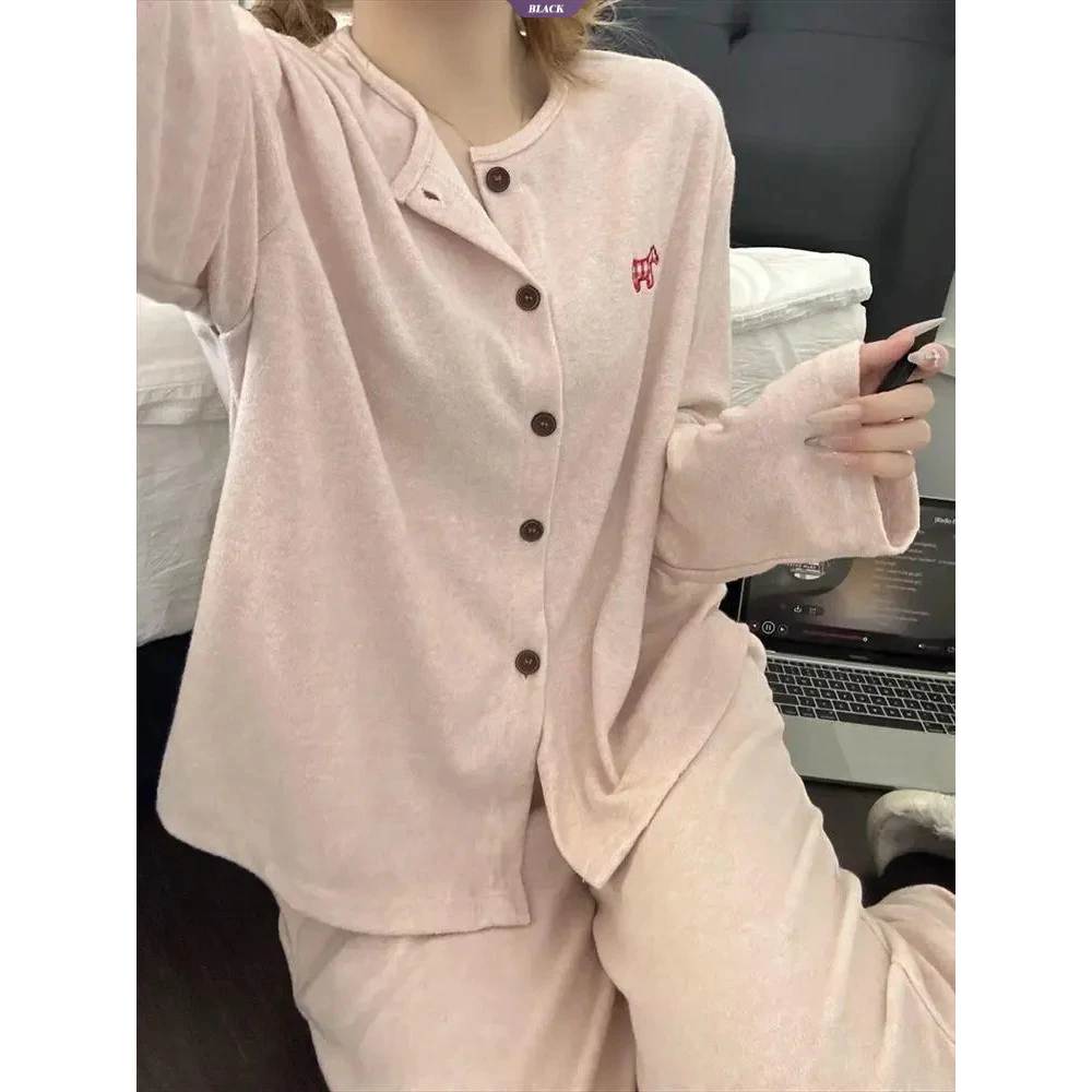 Bộ Đồ Ngủ velvet màu hồng dạng chó xệ, phong cách Hàn Quốc, ấm áp dành cho mùa đông