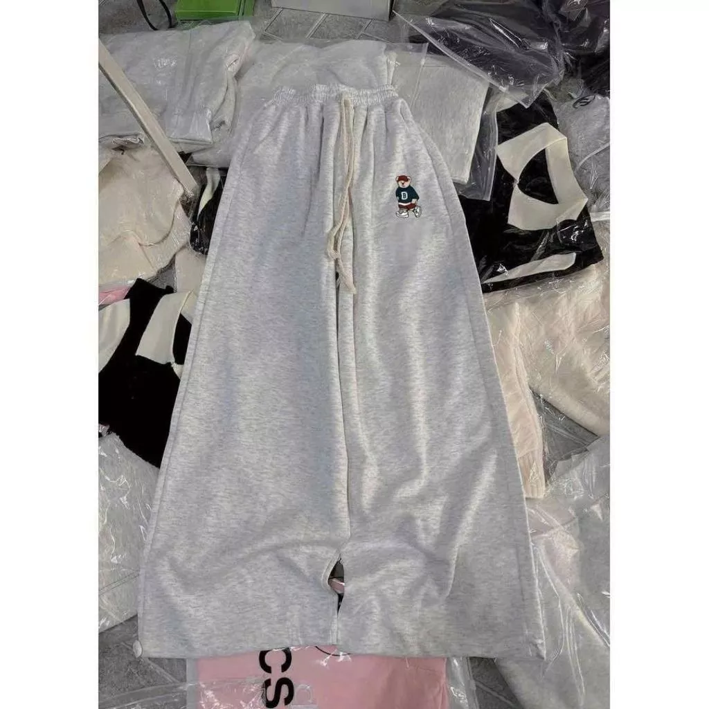 ( free size 39-50kg ) Quần dài suông thêu ngựa chất nỉ 2za dày đẹp cạp cao có chun- gấu xanhh-gfgsdvg