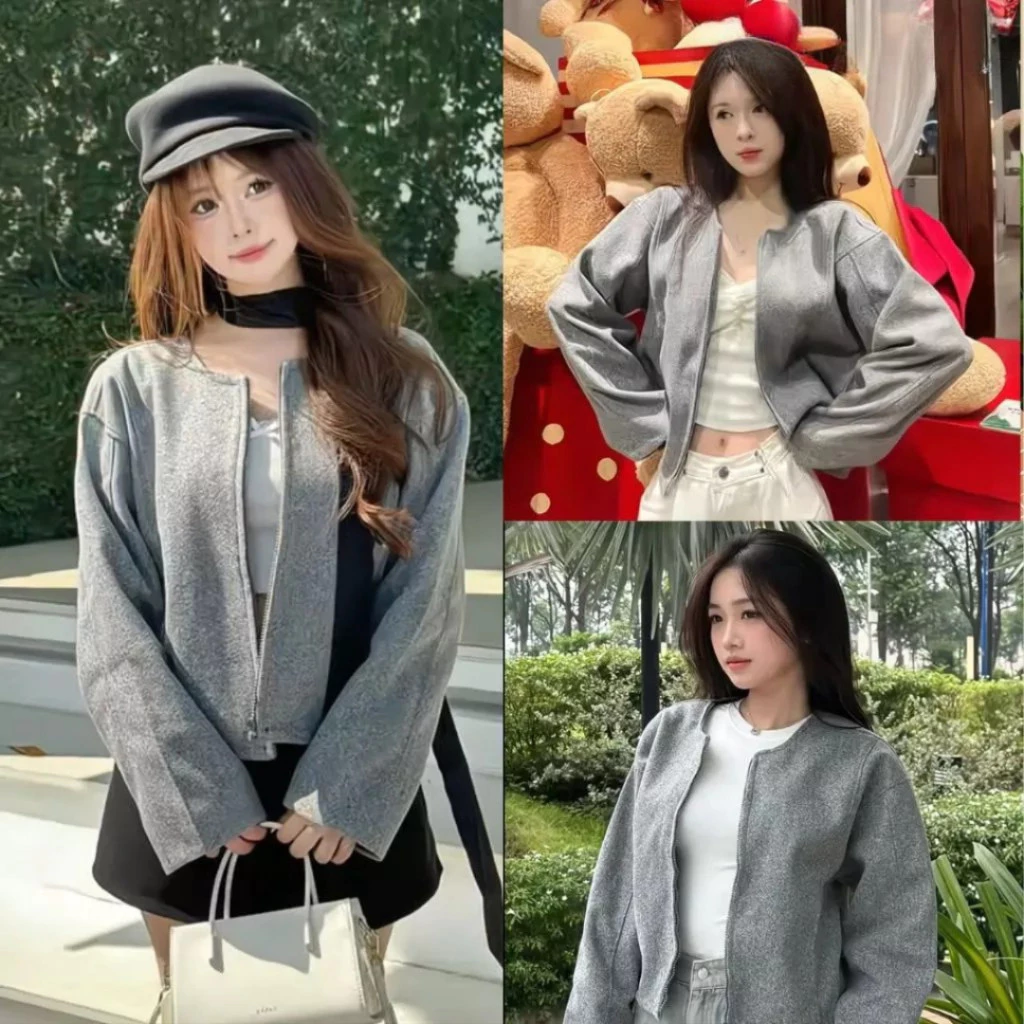ÁO Khoác Dạ Nữ Phối Viền Tay Dáng Ngắn Croptop Mùa Thu Đông Mặc Tết Siêu Xinh 2026