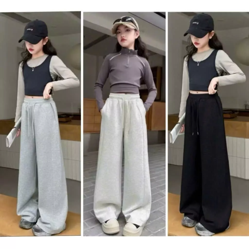 bé gái từ 39-50kg) Quần nỉ suông dài  2 da cho bé gái  - Mẫu thời trang thoải mái -aothjufjgfkv
