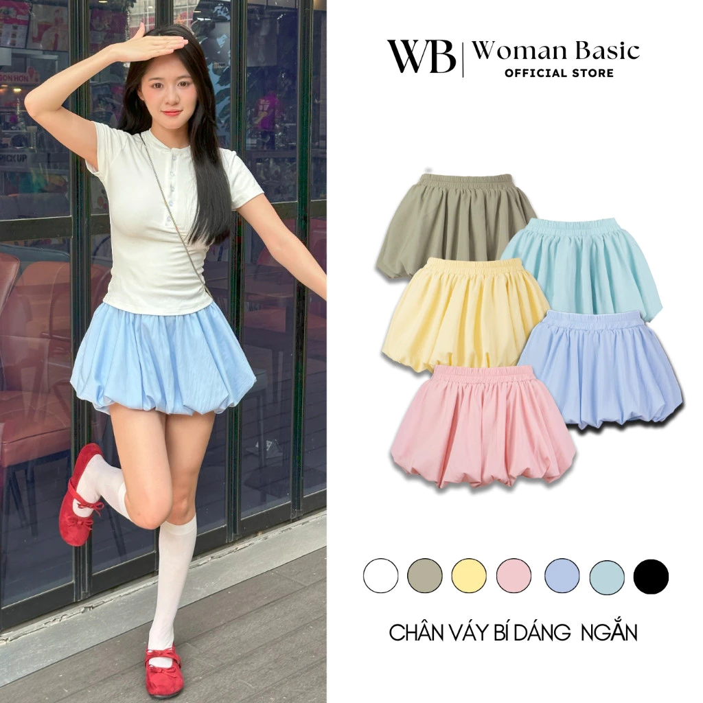 Chân váy bí ngô dáng ngắn chữ A chất gió nữ 2 lớp lưng chun co giãn che khuyết điểm Woman Basic CV88