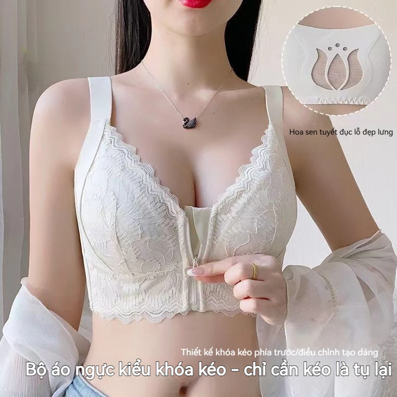Gọng nâng gọn áo ngực khóa kéo phía trước thu ngực ngực lớn trông nhỏ điều chỉnh lưng đẹp mỏng thoáng khí