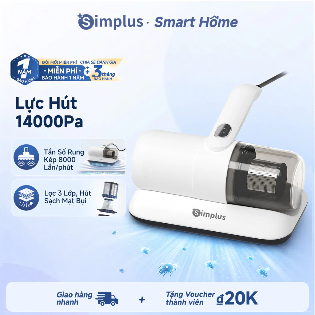 Simplus 14000pa Loại bỏ ve Loại bỏ rận Rung với tần số cao Máy hút bụi giường nệm Vệ sinh thảm Hút lông tóc CMYH004