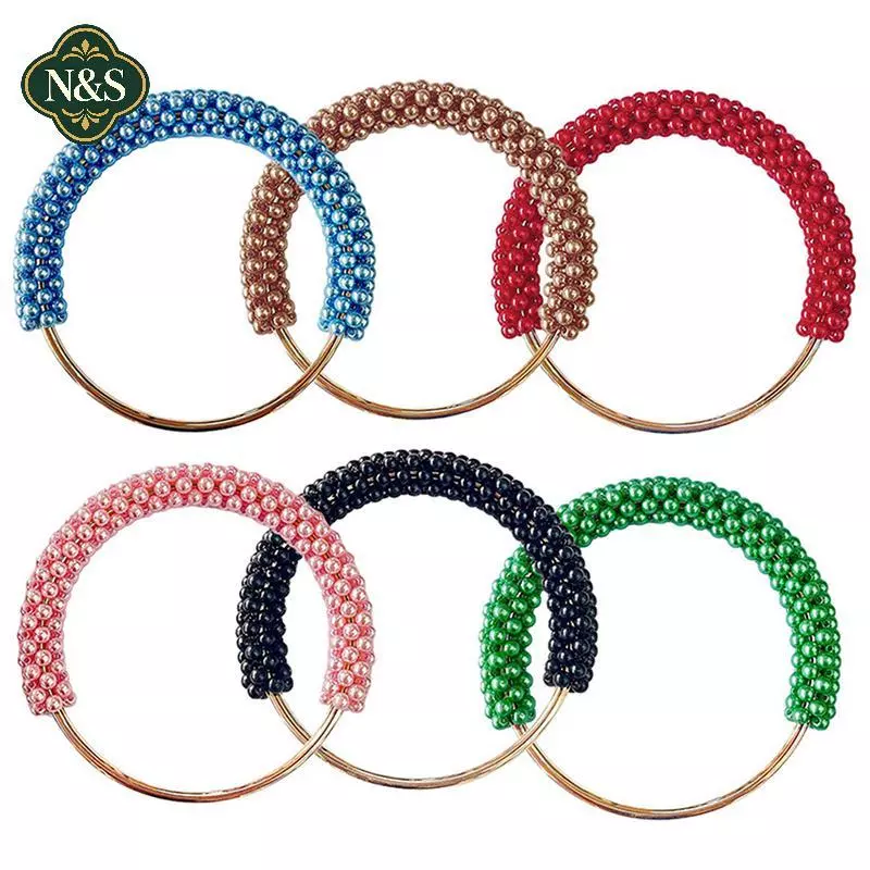 NS 1 Túi Tròn Ngọc Trai Tinh Tế Tay Cầm Vòng Kim Loại Bện Hạt Nhiều Màu Sắc Cho Nữ Túi Xách Ví Khung DIY Handmade Túi Phụ Kiện NS