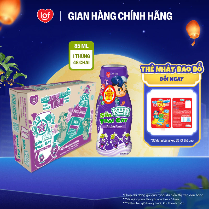 Sữa trái cây KUN vị nho thùng 48 chai x 85ml