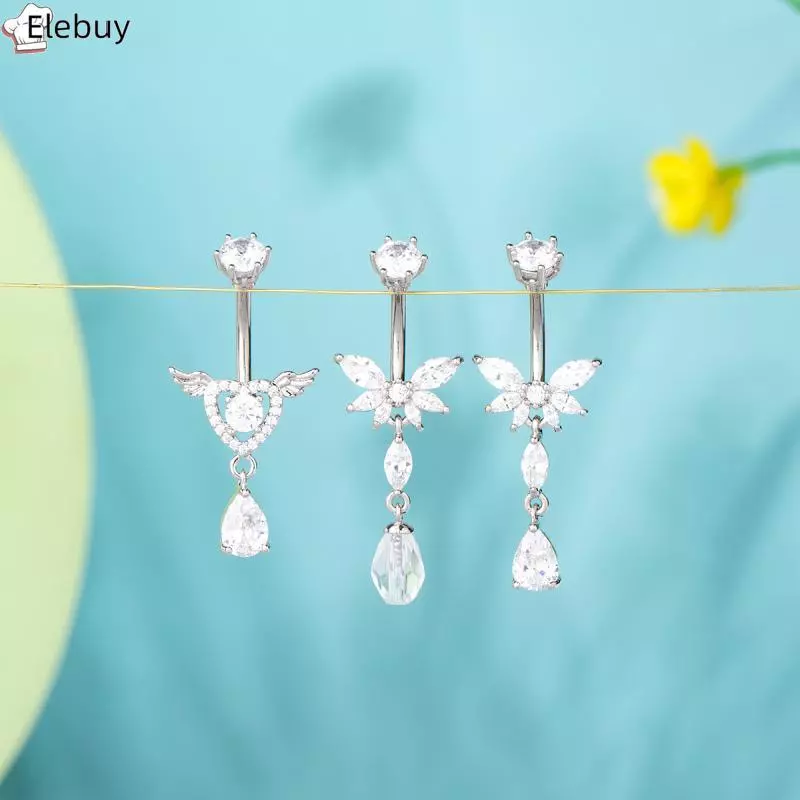 [Ele-T] Thời Trang Pha Lê Rốn Nhẫn Xuyên Trái Tim Đôi Cánh Thiên Thần Mặt Dây Chuyền Bụng Nút Nhẫn Dành Cho Nữ Trang Sức Trang Trí Cơ Thể