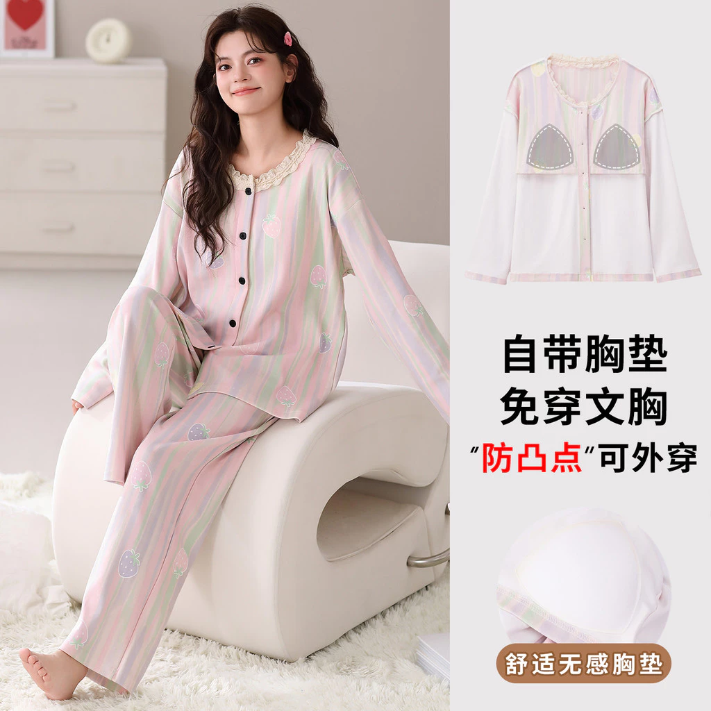 Bộ Đồ Ngủ Đệm Nữ 100% Cotton Bộ Đồ Ngủ Thu Đông Tay Dài Đồ Ngủ Người Phụ Nữ Hoạt Hình Dễ Thương Phong Cách Công Chúa Mặc Nhà M-3XL