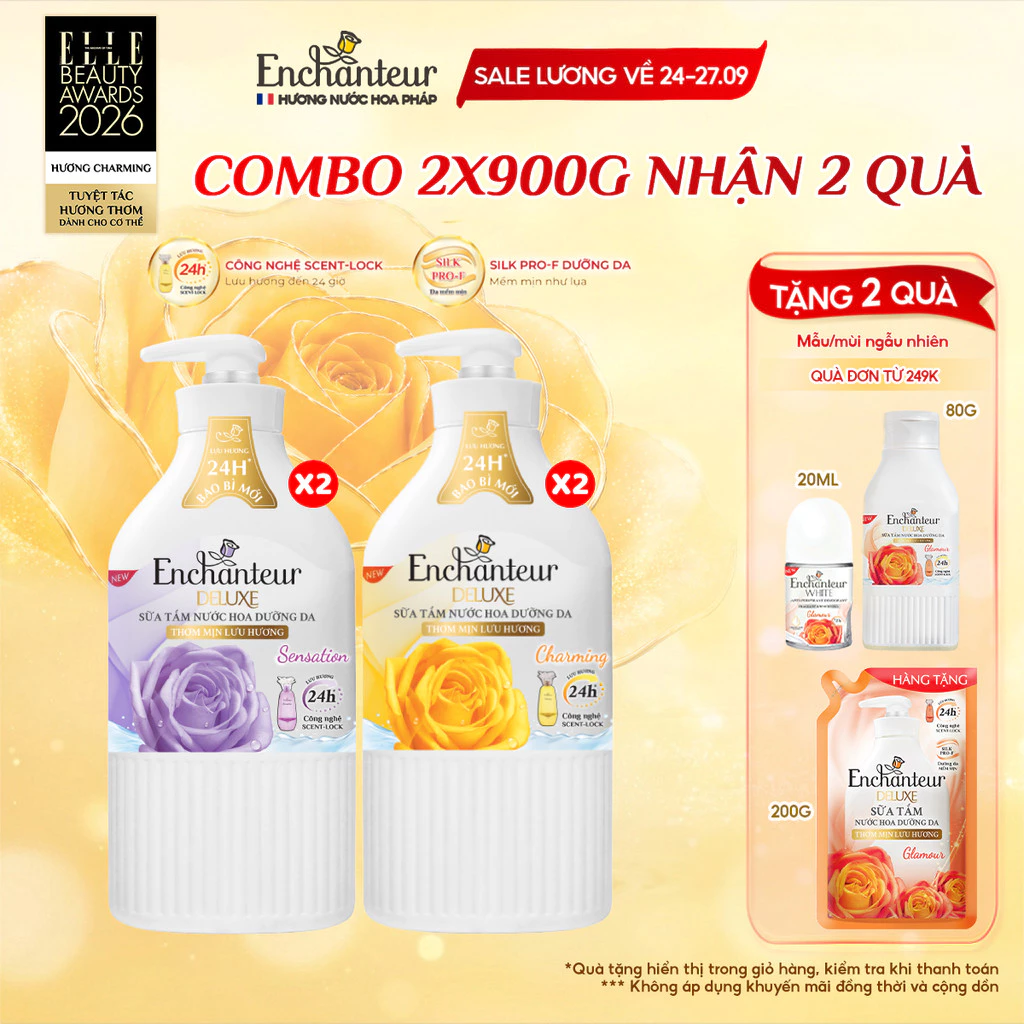 [CẢI TIẾN MỚI] Combo 2 sữa tắm nước hoa dưỡng da Enchanteur gợi cảm mịn màng 900g