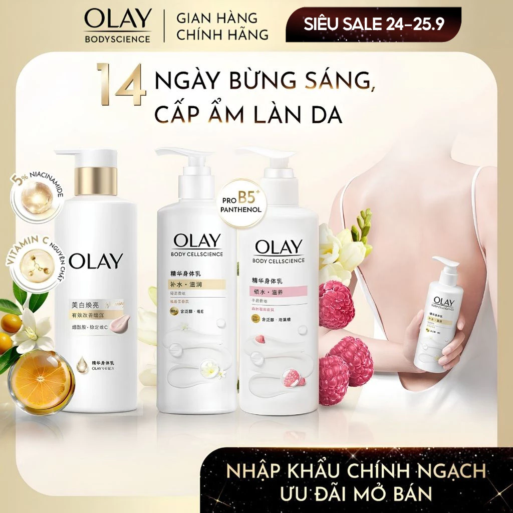 [LIVE 1] Combo 3 Sữa Dưỡng Thể Olay: Pro B5+ Hương Quả Mọng & B5+ Hương Dạ Lan Hương & Sáng Da 5% Niacin+ Vit