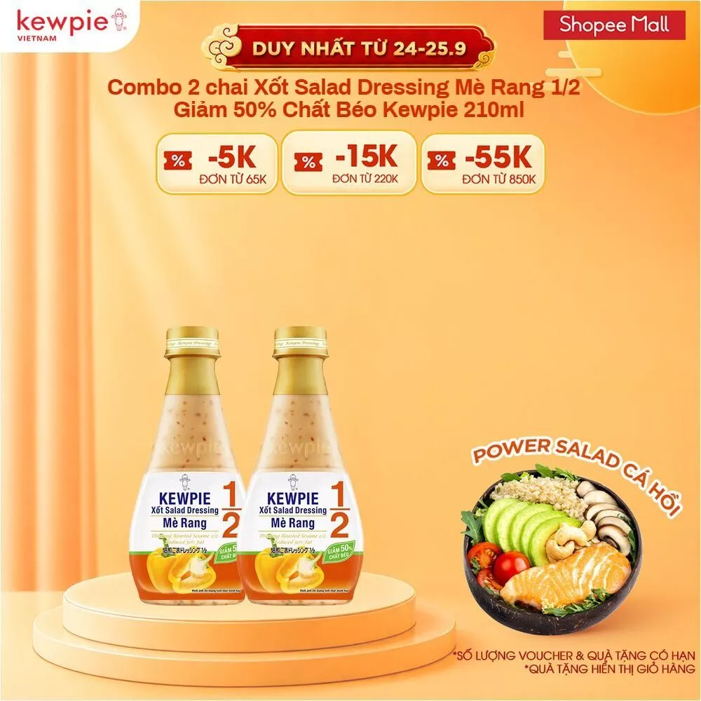 Combo 2 chai Xốt Salad Dressing Mè Rang 1/2 Giảm 50% Chất Béo Kewpie 210ml