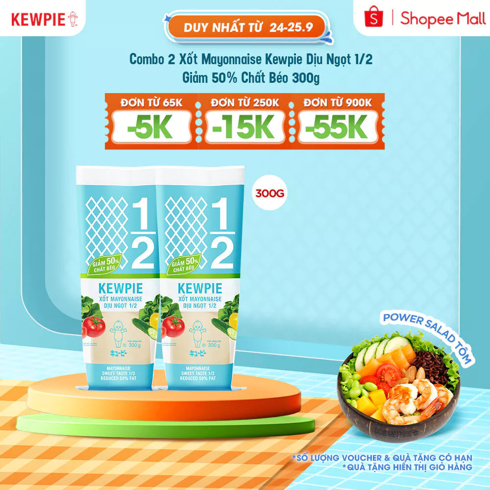 Combo 2 Xốt Mayonnaise Kewpie Dịu Ngọt 1/2 Giảm 50% Chất Béo 300g