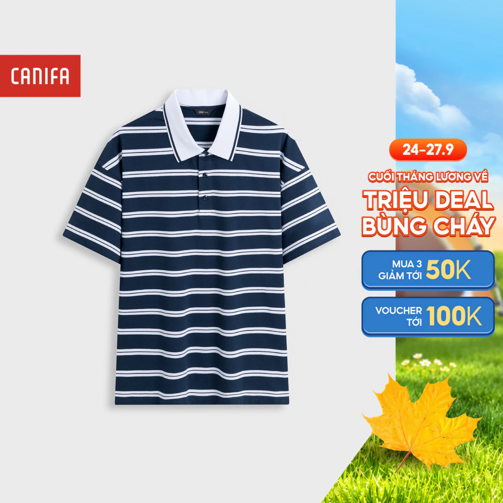 Áo polo nam cotton kẻ ngang CANIFA  dáng boxy dễ mặc 8TP26S014