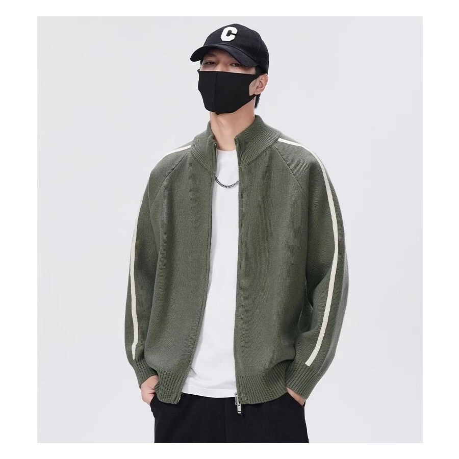 Áo len khoác nam nữ dạng áo khoác Form rộng phong cách Cleanfit Áo len zip unisex thiết kế sọc cơ bản