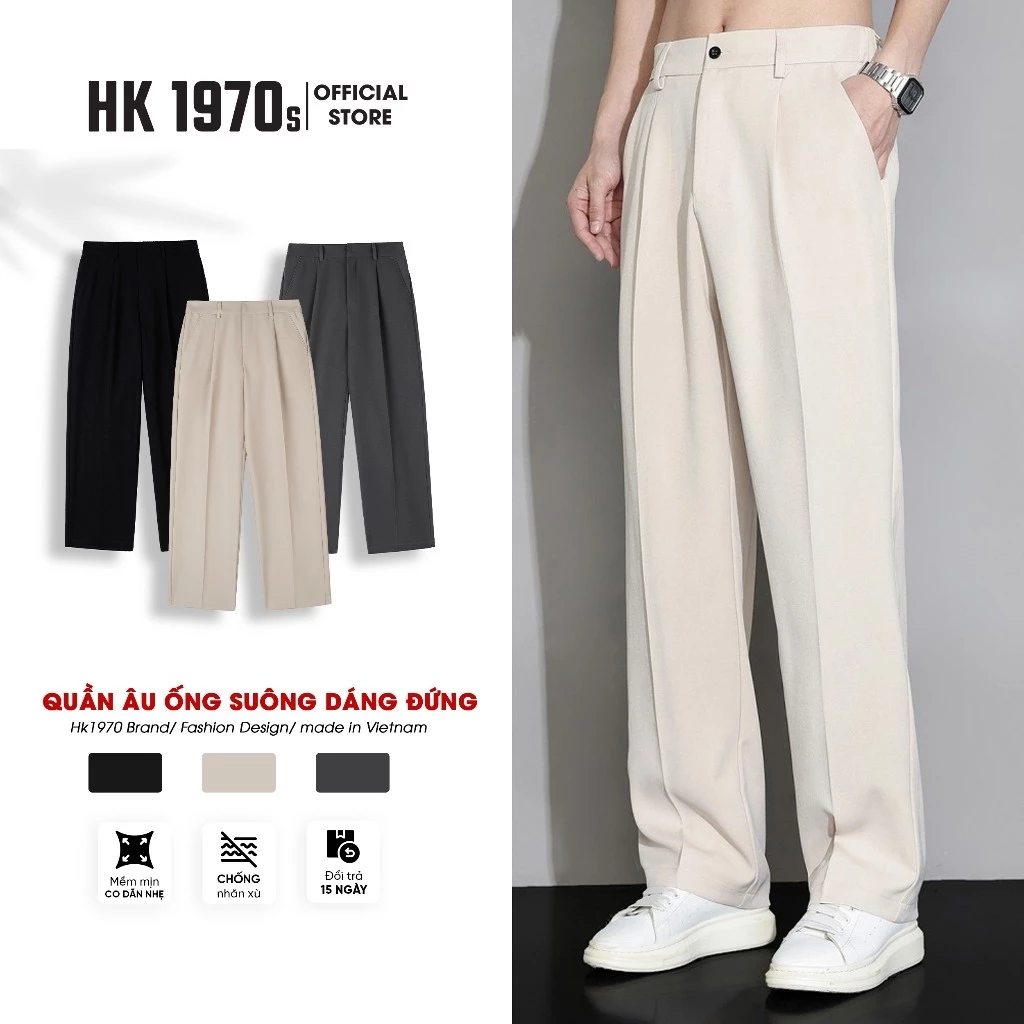 Quần Tây Nam Ống Suông Cạp Chun Sau, Quần Âu Nam Hách Dáng Vải Cotton Hàn Co Dãn Nhẹ Thoáng Khí Q087