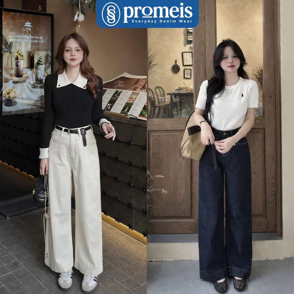 [HOT] Quần jean ống suông 3 màu xanh than Denim/ kem (vải đẹp) dài 95-102cm cực hot