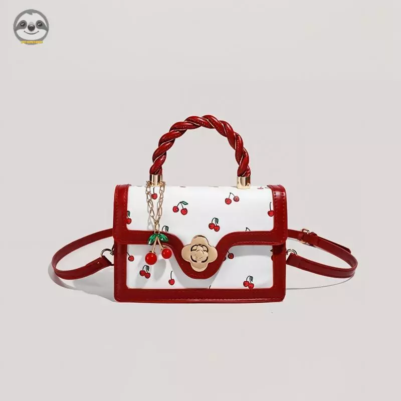 Túi Messenger Di Động Cherry Twist / Túi Đeo Vai Thời Trang Khâu Màu Sắc Tương Phản / Khóa Vuông Túi Đeo Vai Ngọt Ngào