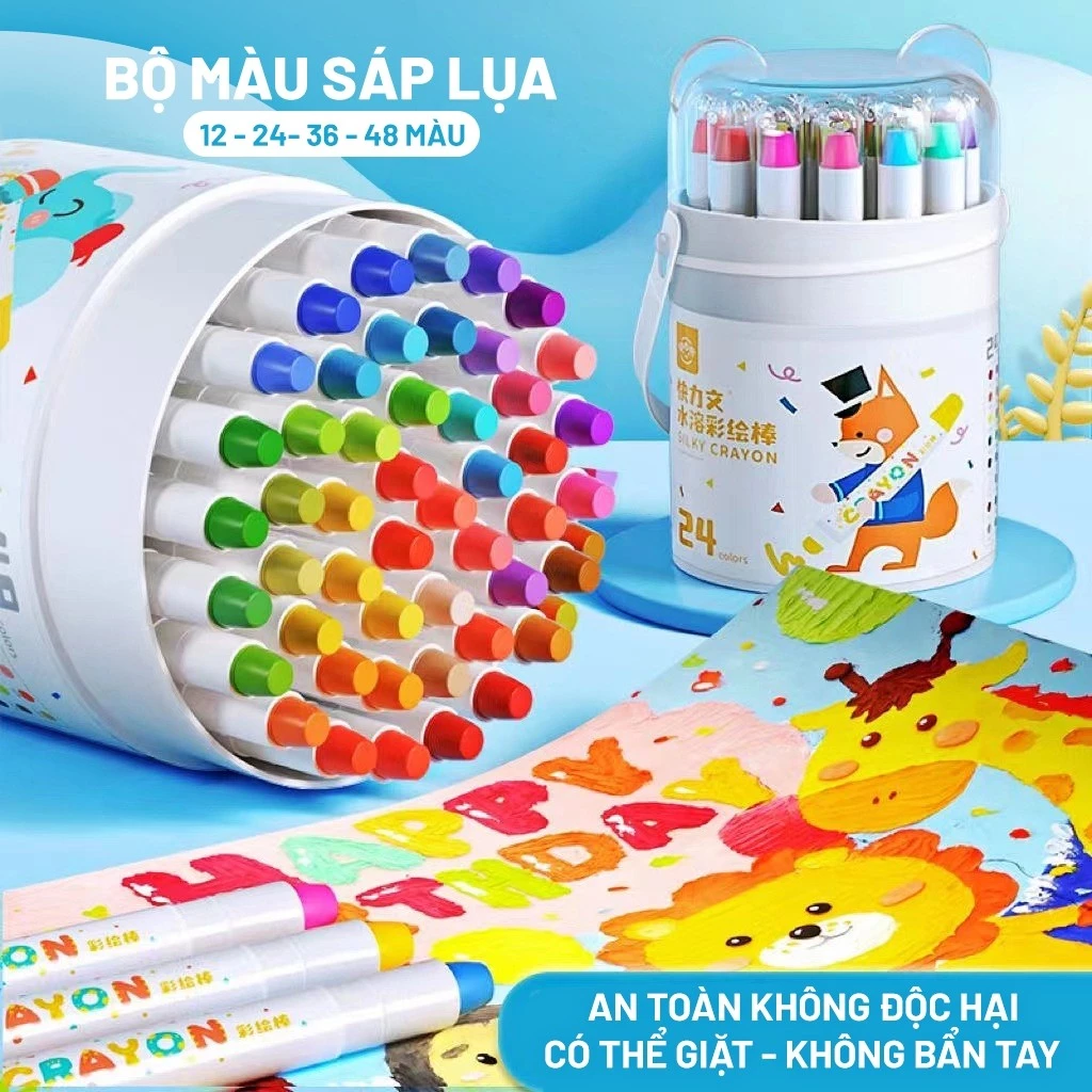 Sáp Màu Nước 12-48 Màu Cho Bé – Xoay Là Ra, Không Lem, Rửa Sạch, An Toàn, Tô Màu Đa Năng, Giao Nhanh, Hot Trend ✨