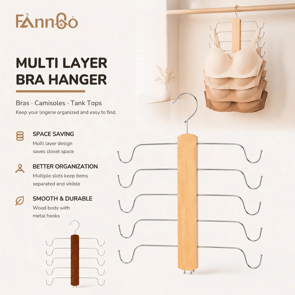 Hàng sẵn có Móc treo áo ngực nhiều lớp Đồ lót bằng gỗ Người tổ chức Tiết kiệm không gian Móc treo quần áo cho áo ngực Áo ngực Áo Áo Tủ quần áo gia đình