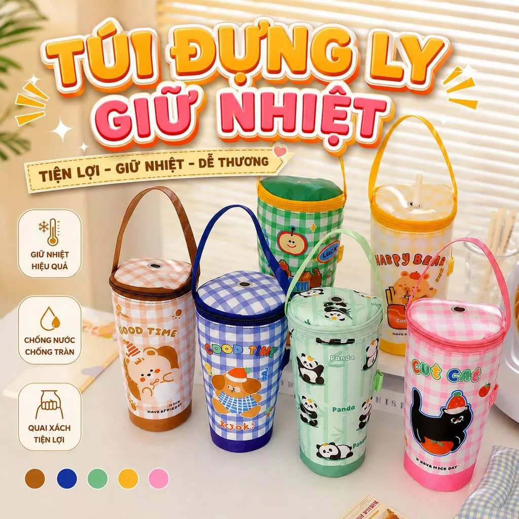 Túi đựng ly giữ nhiệt có quai xách họa tiết dễ thương 20x7.5cm