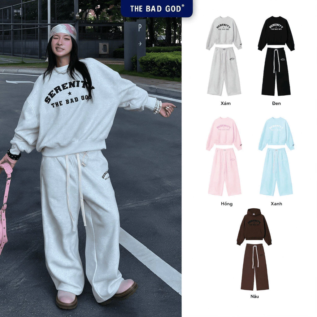 Set Bộ Nữ Sweater THE BAD GOD Star Serenity Chất Nỉ Nhung Dày Dặn Giữ Ấm Phong Cách Streetwear