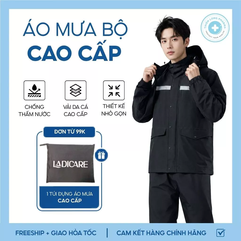 [Loại tốt] Áo Mưa Bộ Cao Cấp LADICARE Có Phản Quang - Áo Mưa Bộ Nam Nữ Chất Liệu Vải Da Cá Cao Cấp