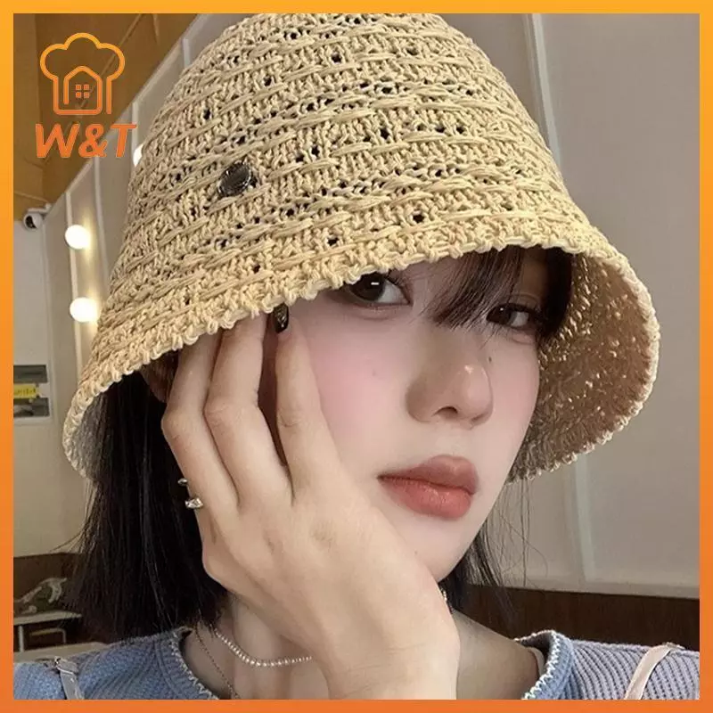 [W & T] Mũ Rơm Hàn Quốc Đi Biển Mùa Hè Tấm Che Nữ Thoáng Khí Sang Trọng Mũ Buet Người Cá Mũ Dệt Tay Cô Gái Câu Cá Mũ Chống Nắng Cho Nữ Mới