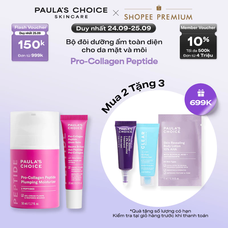 Bộ đôi dưỡng ẩm cho da mặt và môi căng mọng, mềm mịn Paula's Choice Pro-collagen Peptide 1510-71180